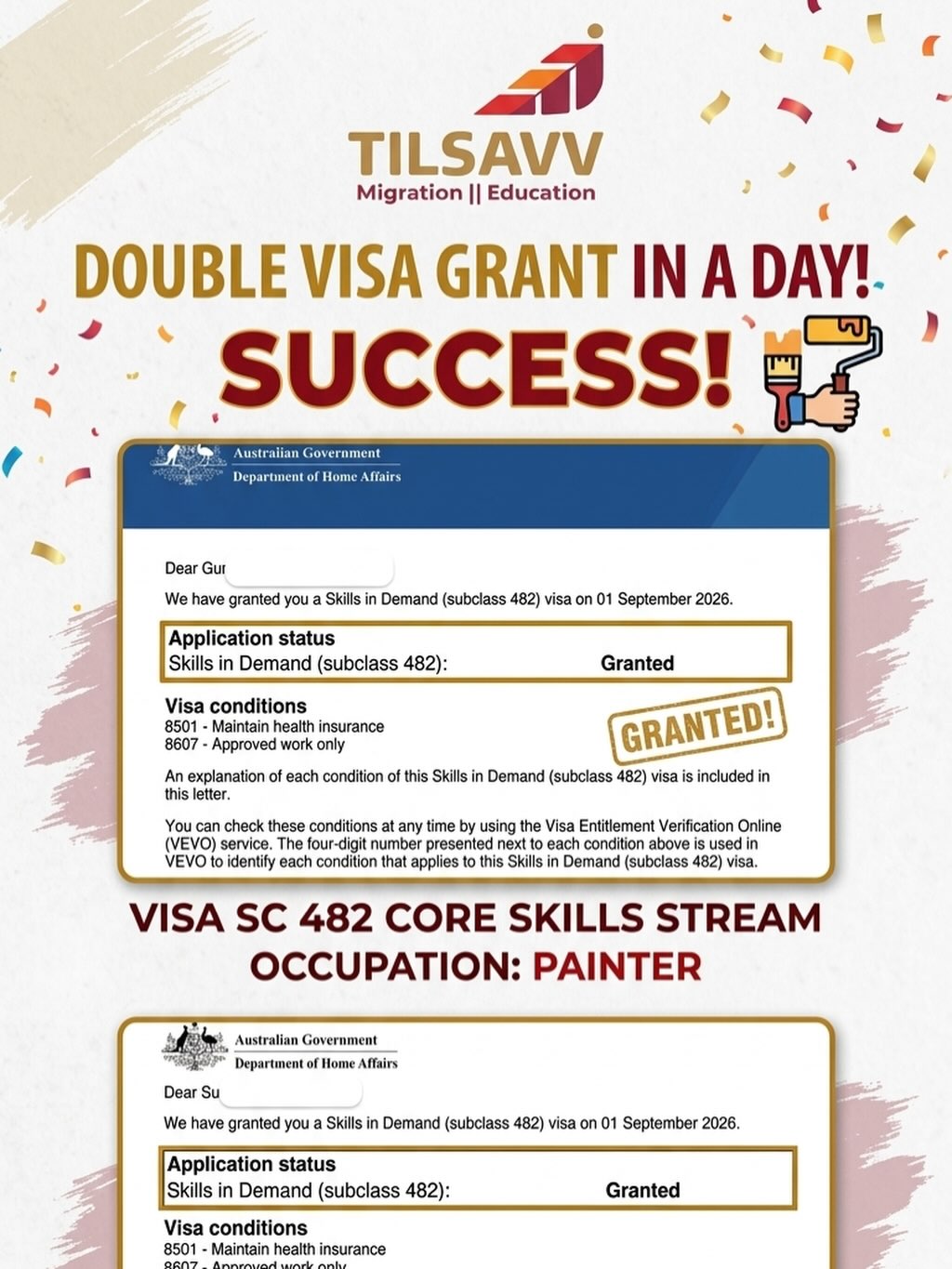 Outcome evidence from TILSAVV’s Two Painter visa grants social poster