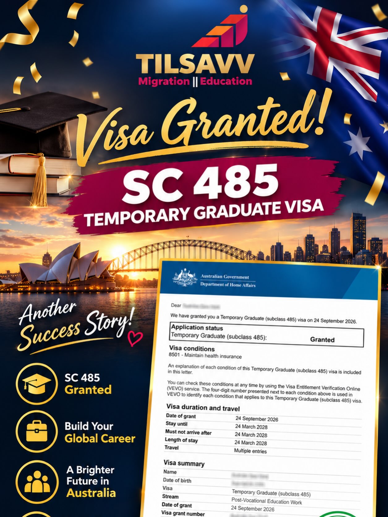 Outcome evidence from TILSAVV’s Temporary Graduate visa social poster