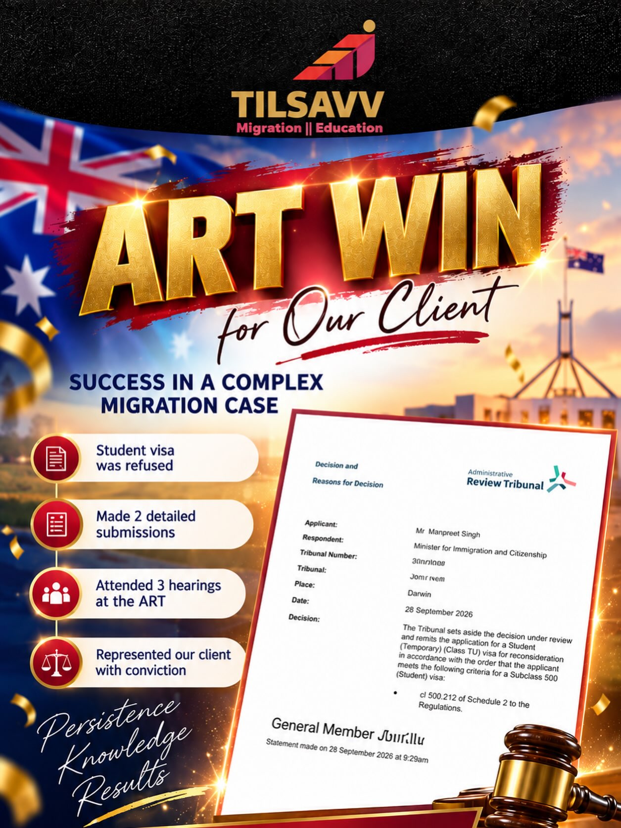 Outcome evidence from TILSAVV’s Student visa review social poster